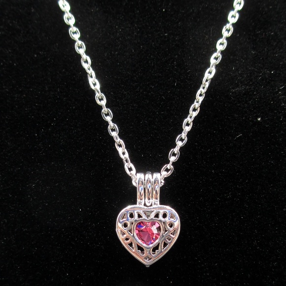 Jewelry - 18 Inch Pink Cubic Zirconia Heart Pendant Necklace